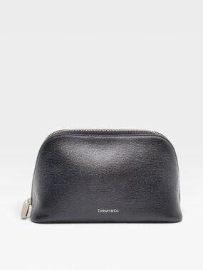 Tiffany & Co. Black Leather Zip Pouch with Gold Hardware